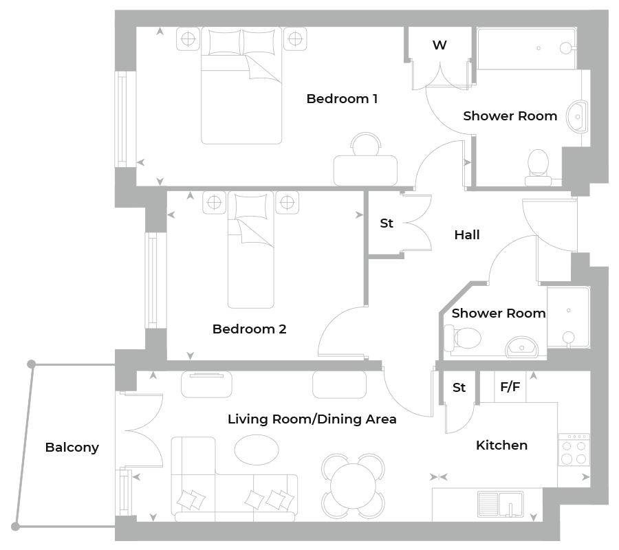 Southern Oaks Nonsuch two-bedroom, second floor apartment with views over playing fields from private balcony – leasehold £460.00
